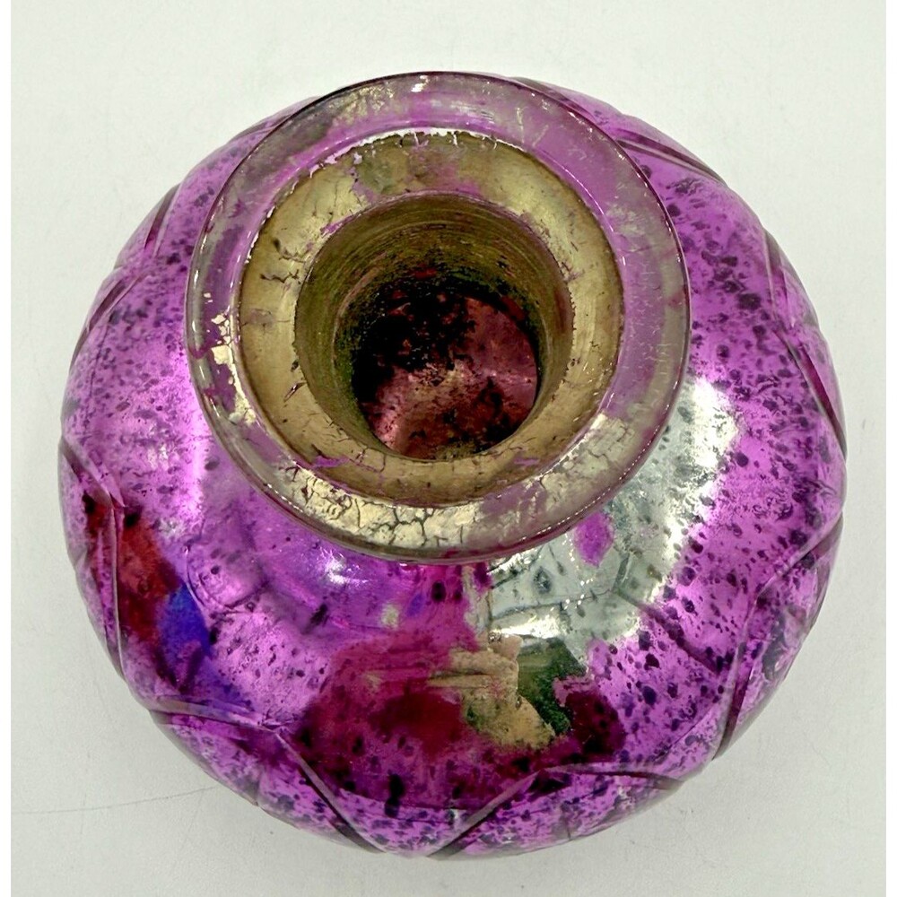 Pink Mercury Glass Globular Large Bottle Faceted Crystal Cut Stopper 8.5” Genie - Picture 8 of 13